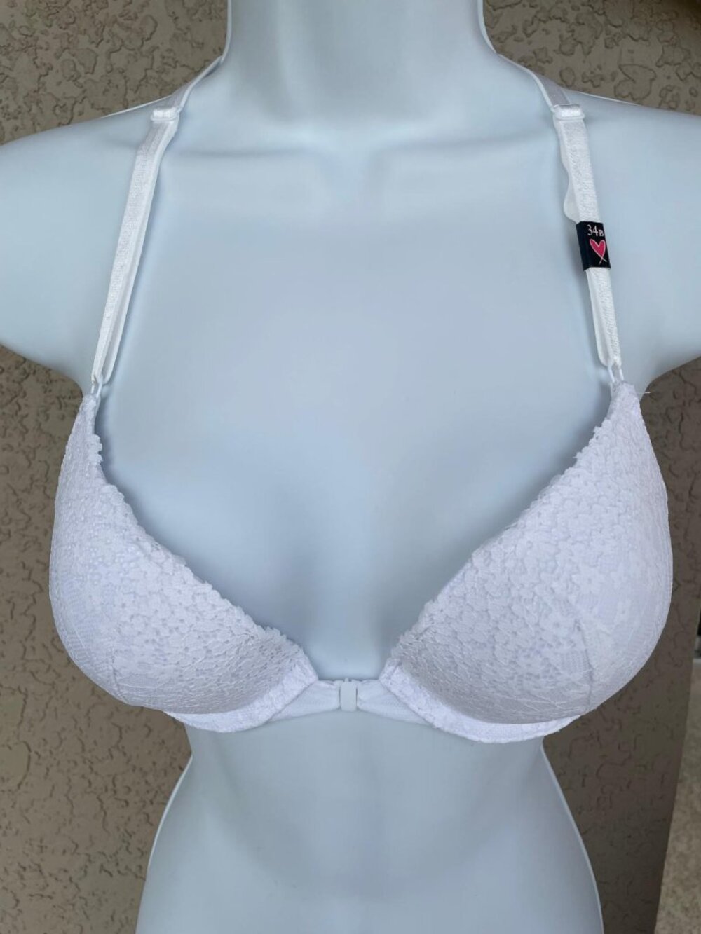 Victoria’s Secret Front Closure Lace Racerback Bra White 34B
